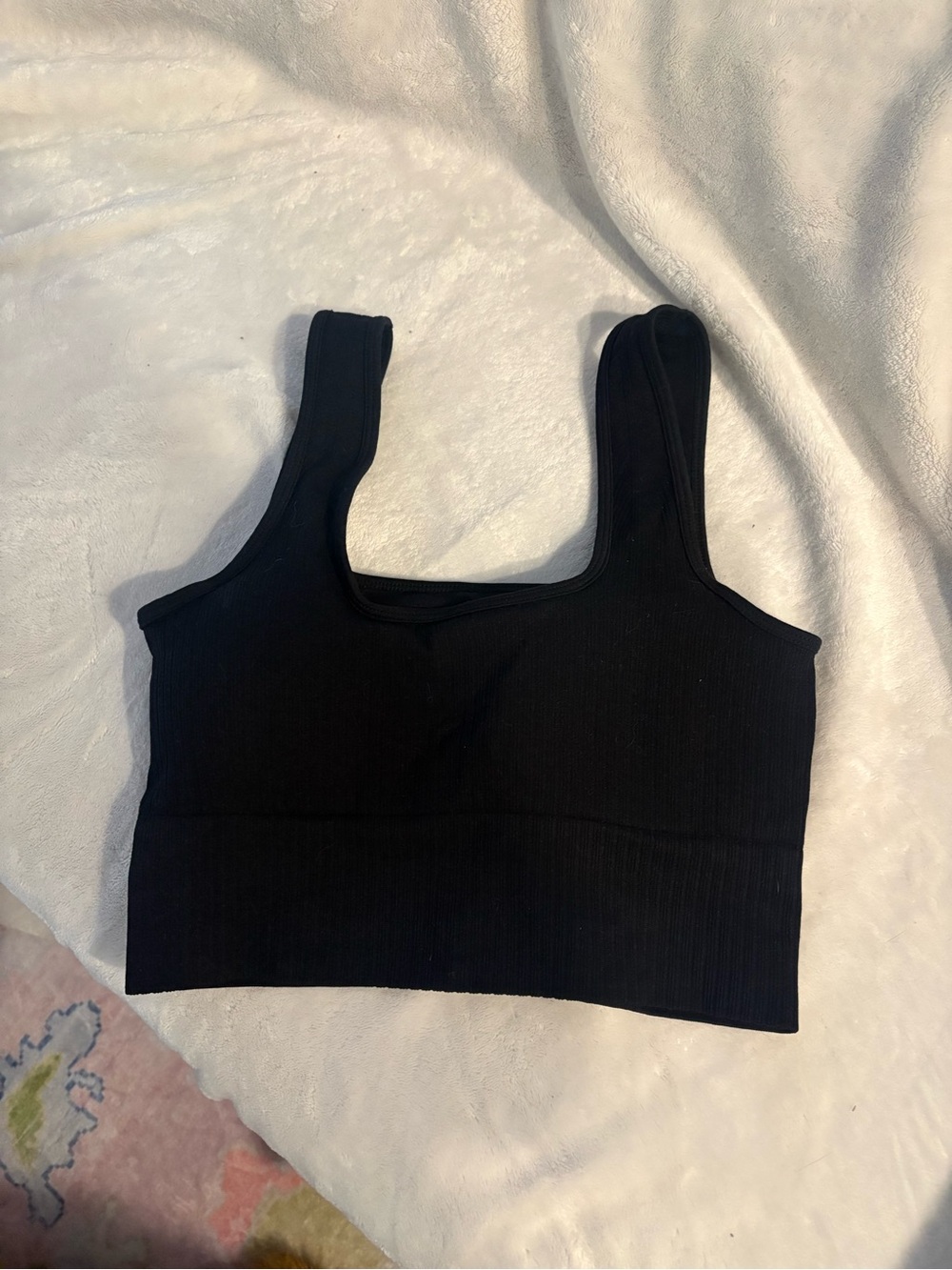 Black Ribbed Scoop Neck Crop Bra Top - Women